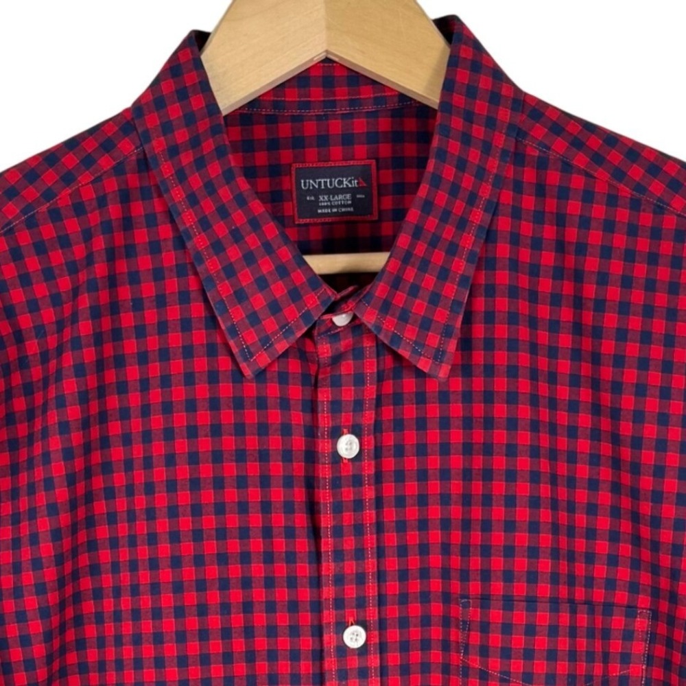UNTUCKit Gingham Check Button Down Shirt Mens XXL Red Navy Blue Cotton